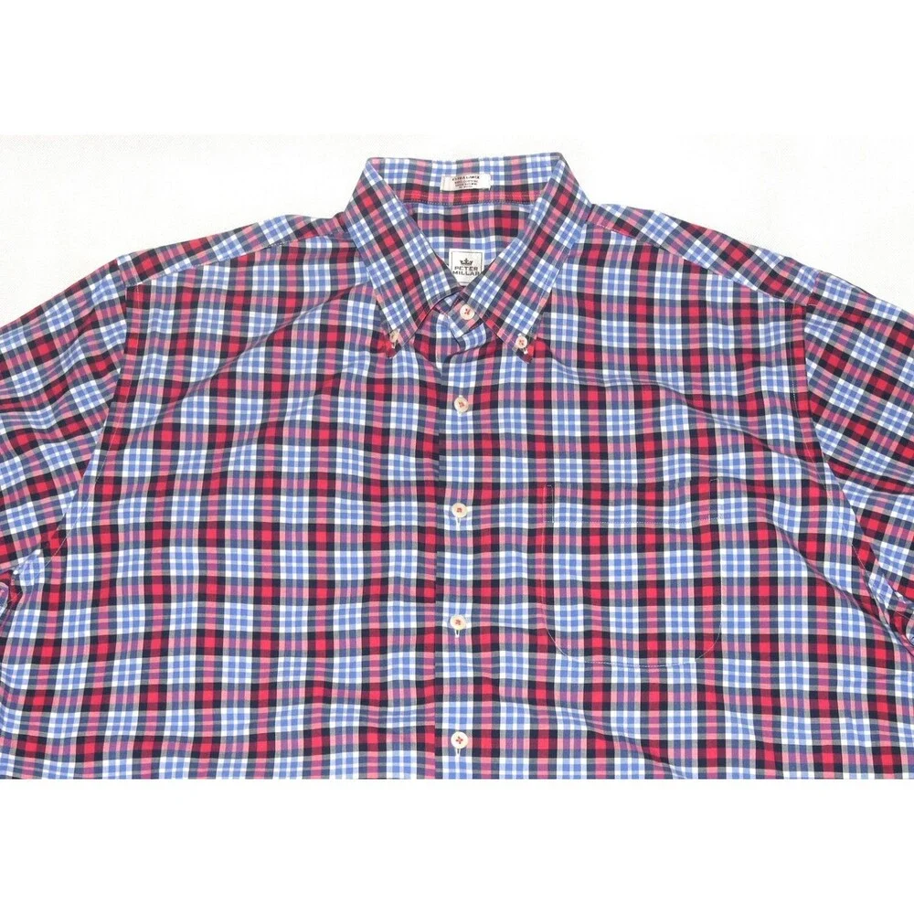 Peter Millar Men's Short Sleeve Button‎ Down Plaid Shirt Size XL